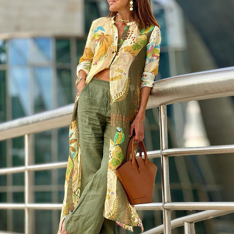 Coordinato Viviana - pantalone e cardigan in lino e cotone