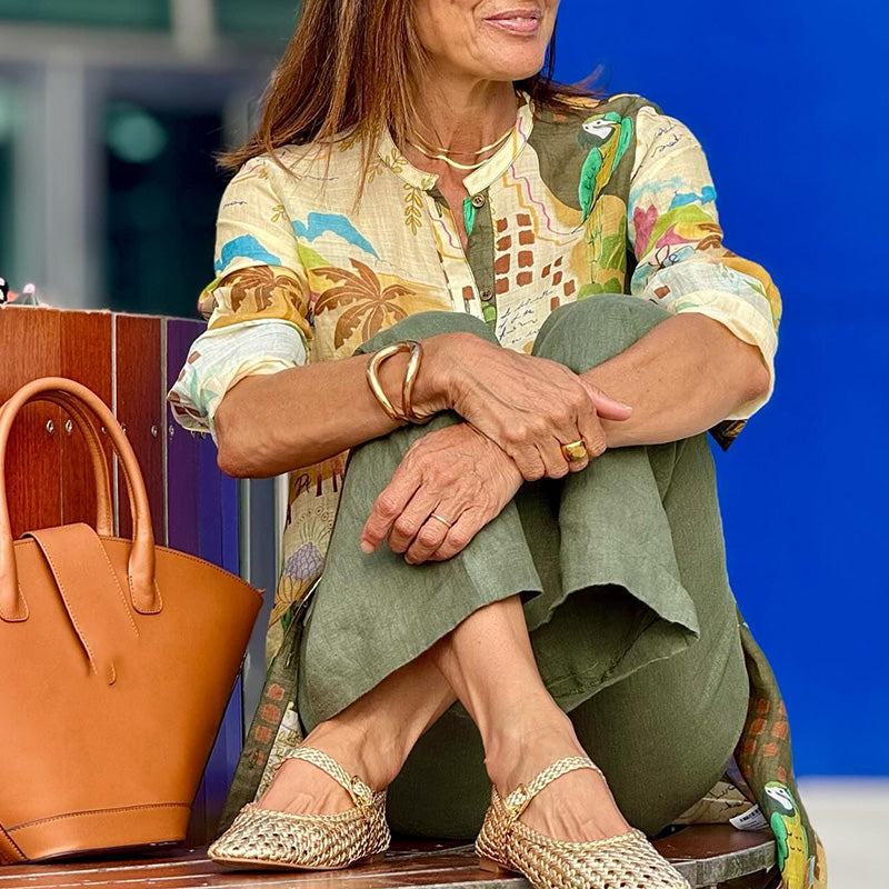 Coordinato Viviana - pantalone e cardigan in lino e cotone