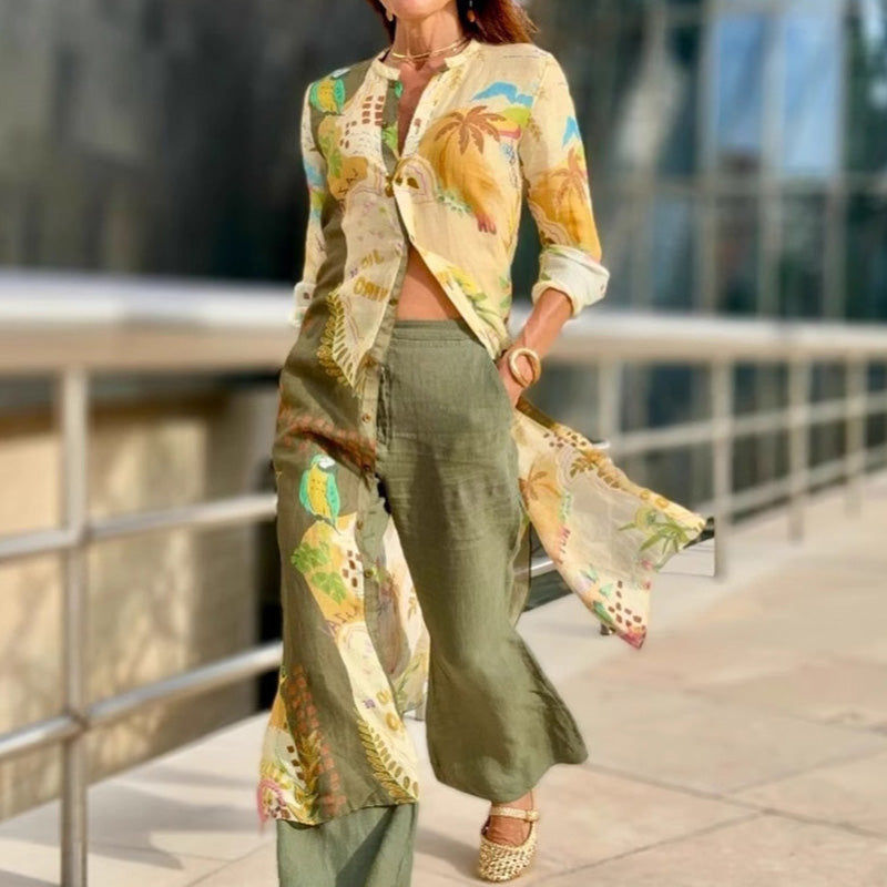 Coordinato Viviana - pantalone e cardigan in lino e cotone